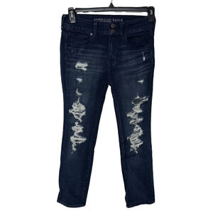 American Eagle Womens Size 6 Jeans Denim Dark Wash Distressed Artist Crop X4